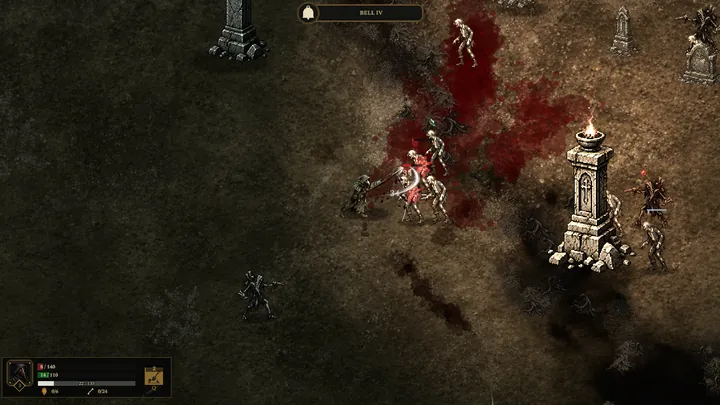 Bell IV combat in the graveyard with blood and transformed enemies